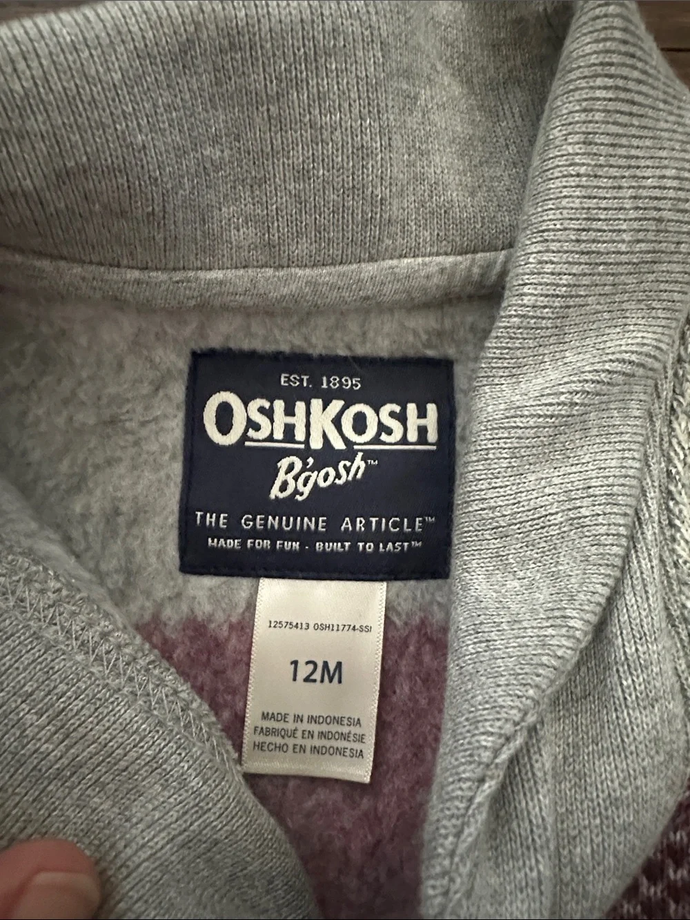 OshKosh B'gosh Gray & Burgundy Shawl Collar Knit Cardigan